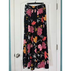 Guess Black Floral Wide Leg Flowy Pants High Rise Coquette Size 6 Vintage Y2K
